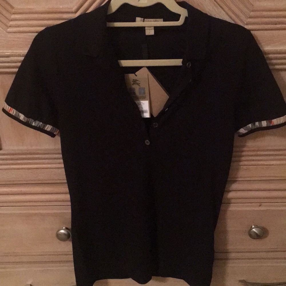 Never worn black Burberry button down polo💕
